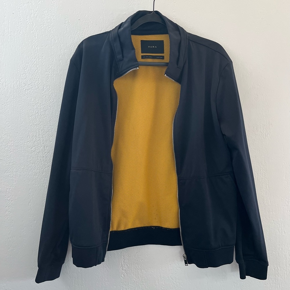 Zara jacket, blue with yellow lining